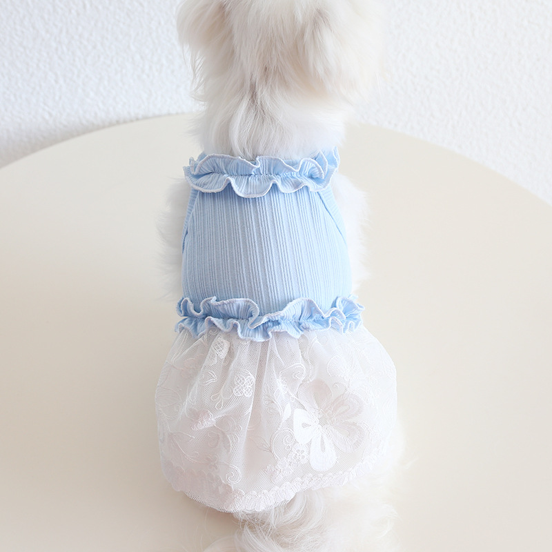Floral Edge Dresses For Chihuahua Breed Dog Lace Female Pet Cat Wedding Party Luxury Dresses Pink Bue Summer Spring Vest Outfit