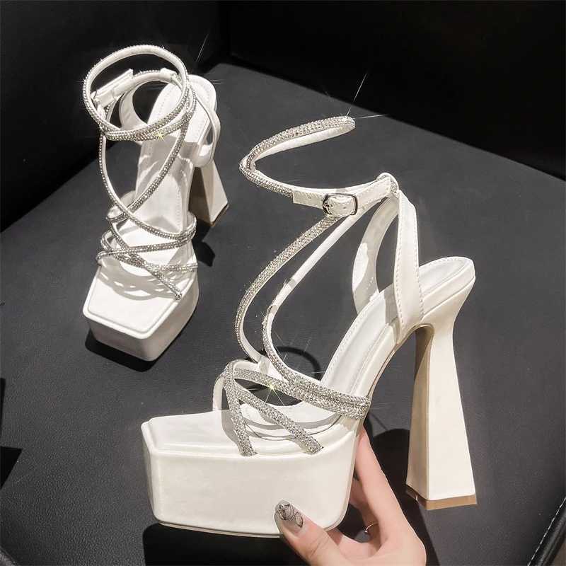 Aneikeh Water Diamd Hollow Open Toe Fi Sexy Ultra High Heel Sandals Nightclub Steel Tube Dance Shoes Gladiator SandalsXJ2500305