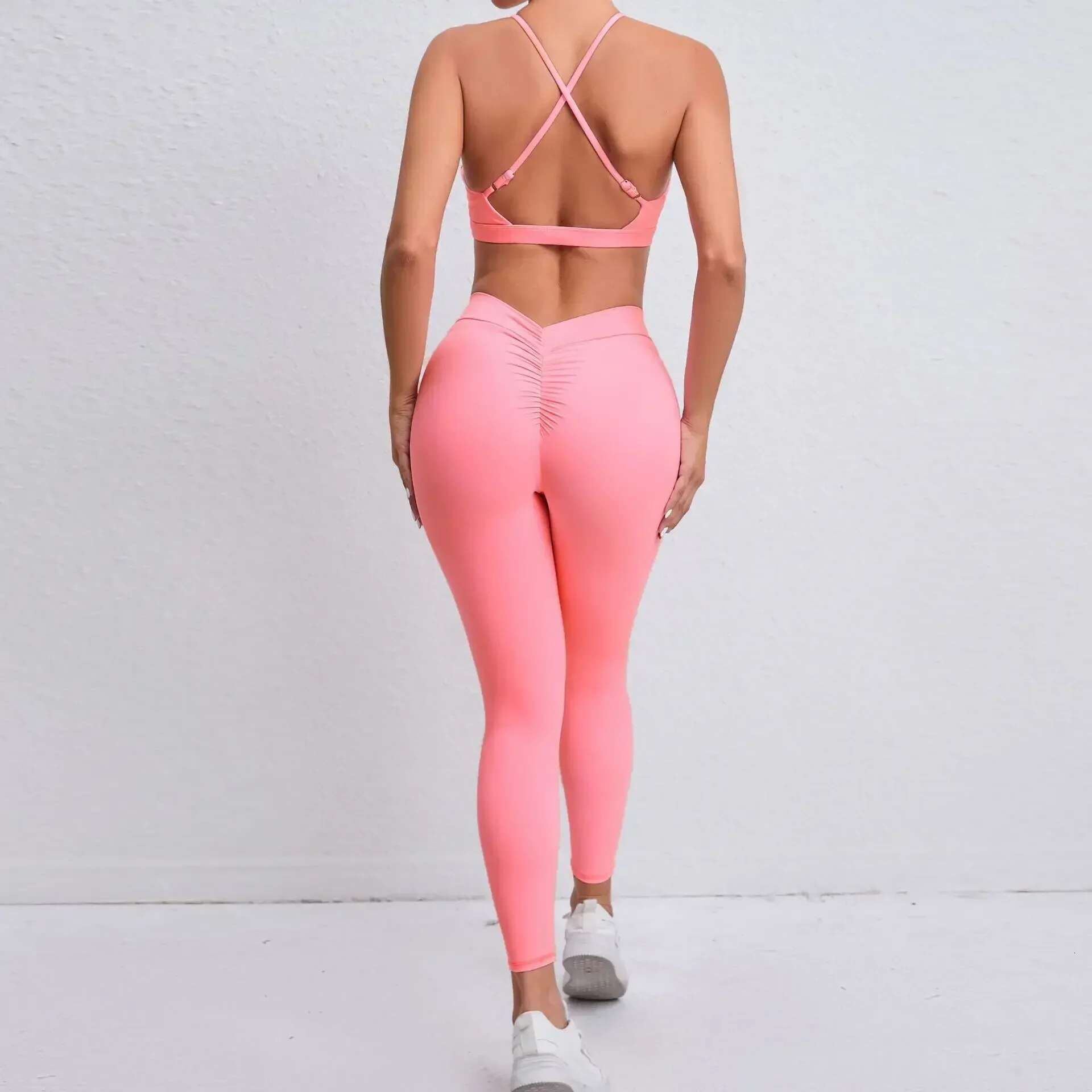 Seamless Yoga Sets Sports Fiess Hip-Lifting Nude Feel Pants Cross Beauty Back Bra Suits Workout Gym Leggings Set For Women