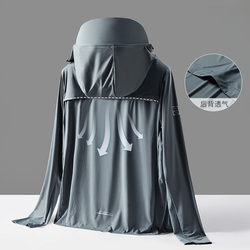 Original gauze cloud and ice men, detachable brim clothes for women, outdoor fishing, men's sunscreen clothes, large size tracksuit