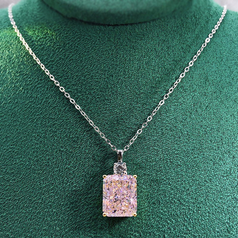 2025 Sparkling Square Pendant Luxury Jewelry Real 100% 925 Sterling Silver Radiant Cut 10*12mm Pink Moissanite Diamond Party Women Wedding Clavicle Ne