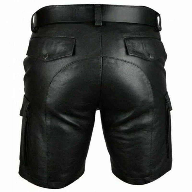 Solid Color PU Leather Pants Casual Mens Short Summer Fashion Trend Club Punk Style Shorts for Men 250304