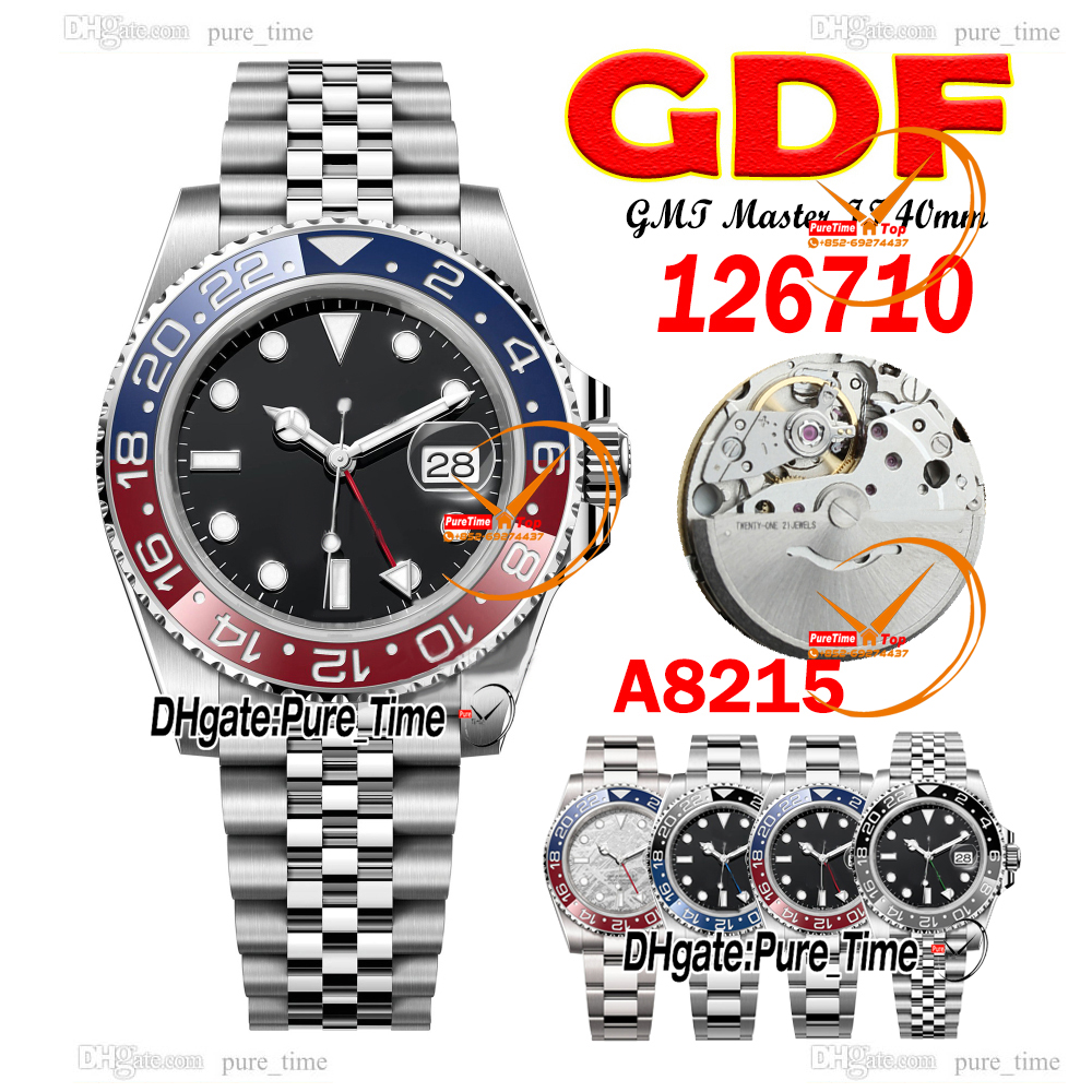 GDF 40mm II Miyota A8215 Automatic Mens Watch 126710 Pepsi Blue/Red Ceramic Bezel Black Dial JubileeSteel Bracelet Gents New Watches PTRX PureTime A17A
