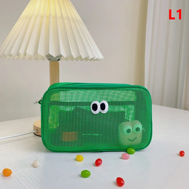Ship from US Candy Color Mesh Cosmetic Bag Cute Big Eyes Make Up Case Makeup Pouch Portable Toiletry Storage 250305FBB