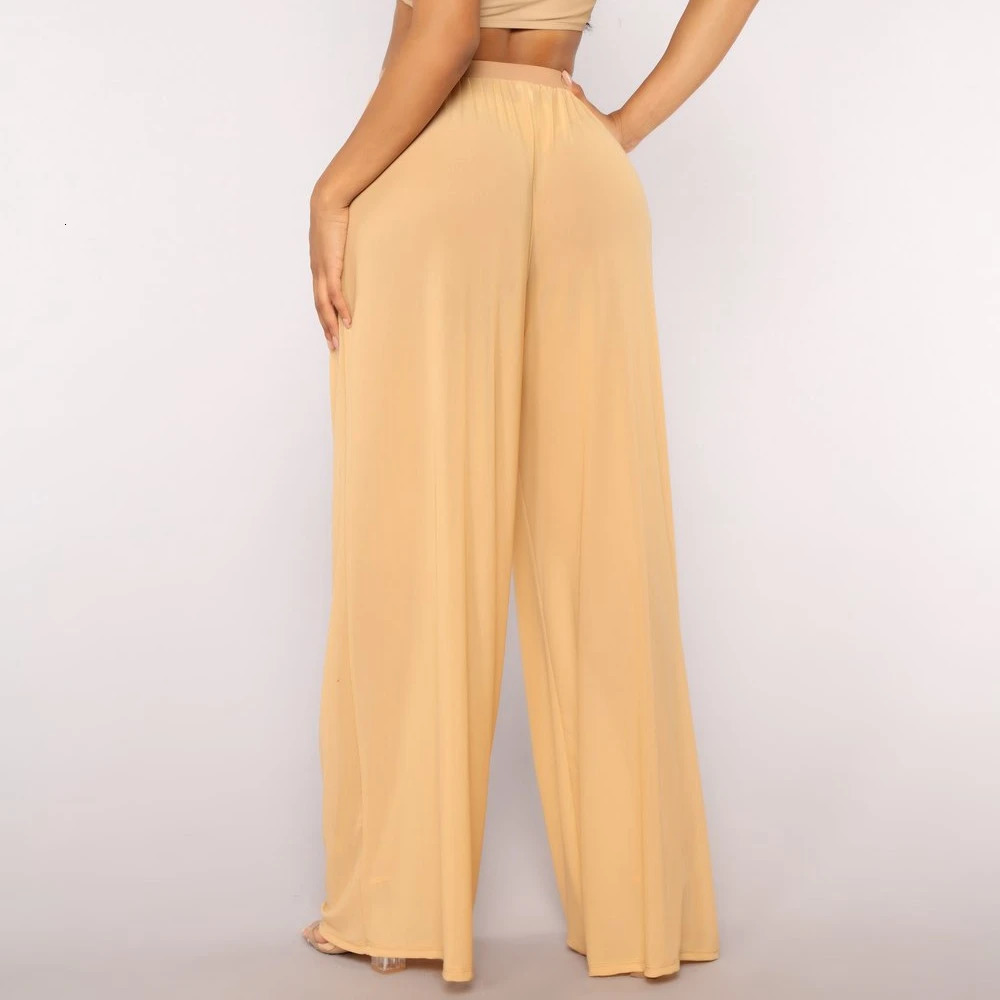 Women See Through Boho Wide Leg High Waist Trousers Beach Long Loose Mesh Sheer Pants 250304