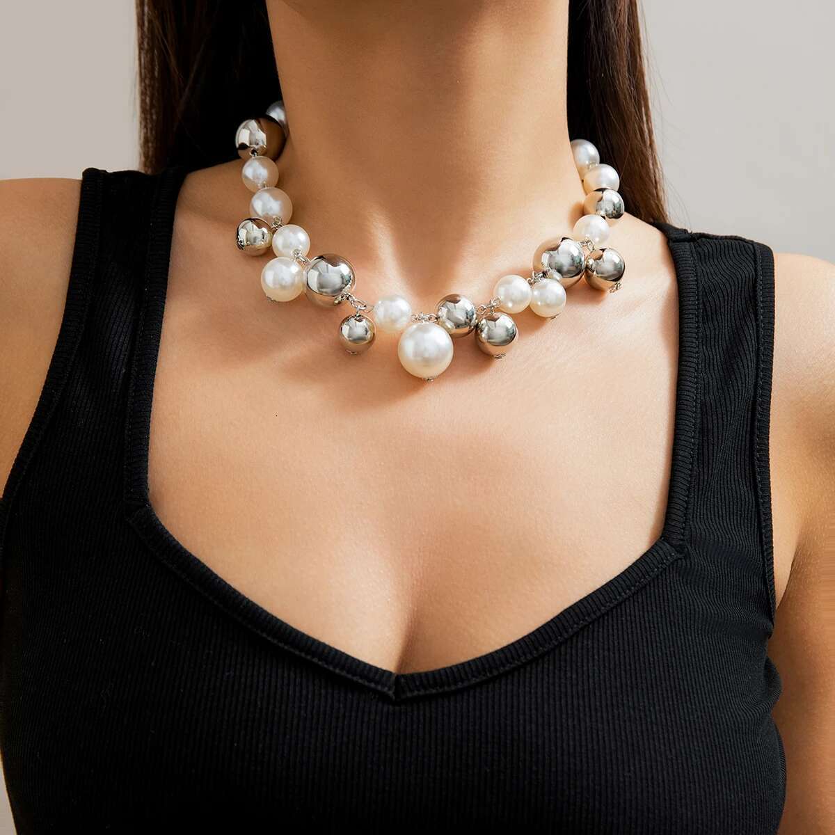 Lacteo 2024 Trendy Imitation Pearl CCB Beaded Necklace for Women Chunky Neck Chain Jewelry New Collar Party Wedding Gifts