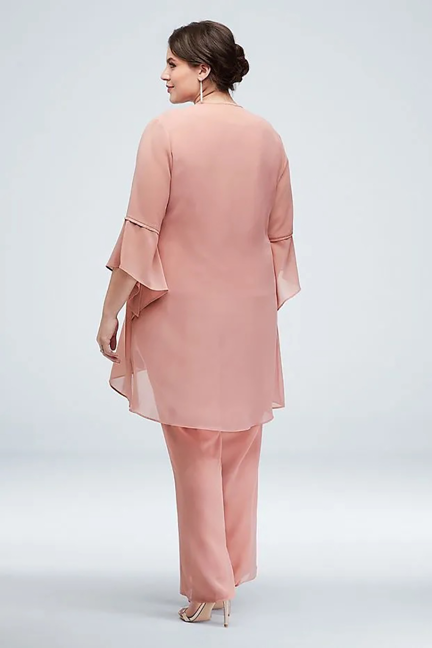 Modest Lace Mother Of The Bride Pant Suits With Long Sleeves Jacket Bateau Neck Wedding Guest Dress Plus Size Chiffon Mothers Groom Dresses