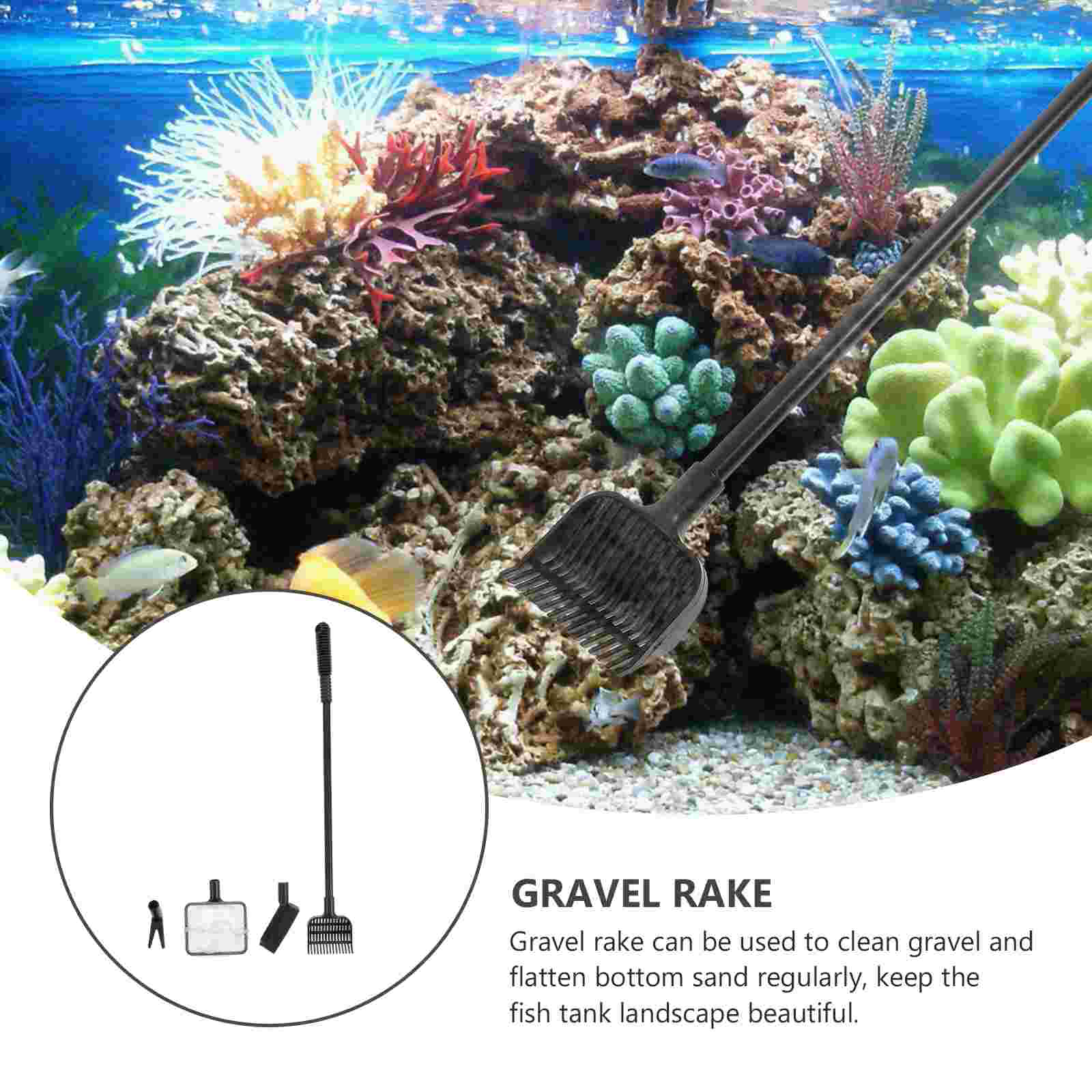Fish Tank Cleaning Brush Portable Fishing Net Suite Aquarium Gravel Rake Plastic