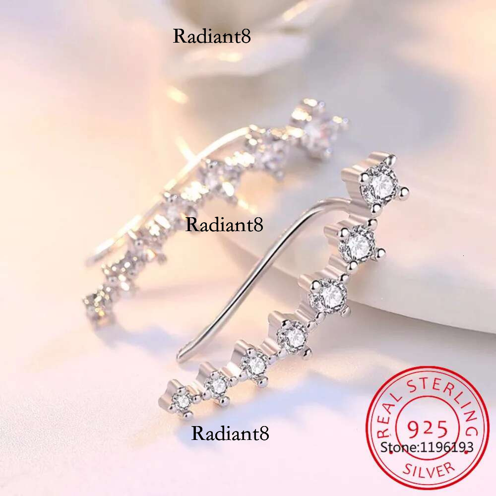 Sier Full Earrings Climber 7 Star Crawler Stud Ear Cuff for Women Black White Moissanite Jewelry Gifts