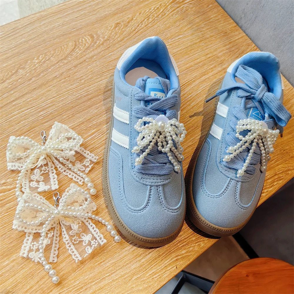 Fashion Lace pearl bow Shoe laces Charms for Sneakers Decorative Shoe Flower Buckle Premium Decorative Shoe Charm Accessories 250218