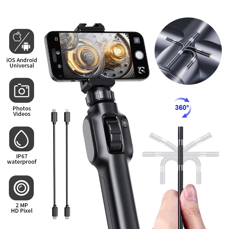 360 degrees Two Way Rotary Articulating Endoscope Camera HD 1080P for Car Inspection Industrial Endoscope 8 LED Compatible with IOS and Android