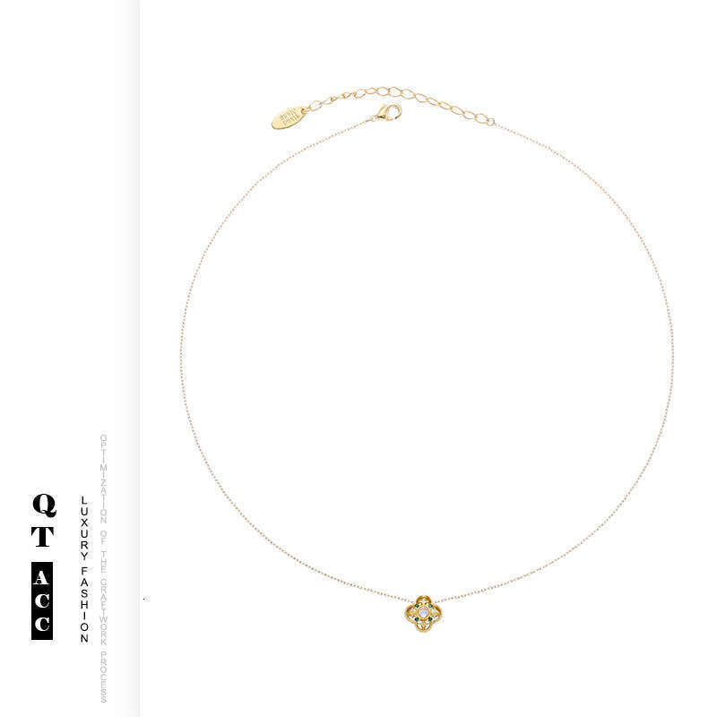 Traditional style gold, sier, agate, moonstone necklace, versatile and high-end gold zircon Chinese jewelry accessories for women