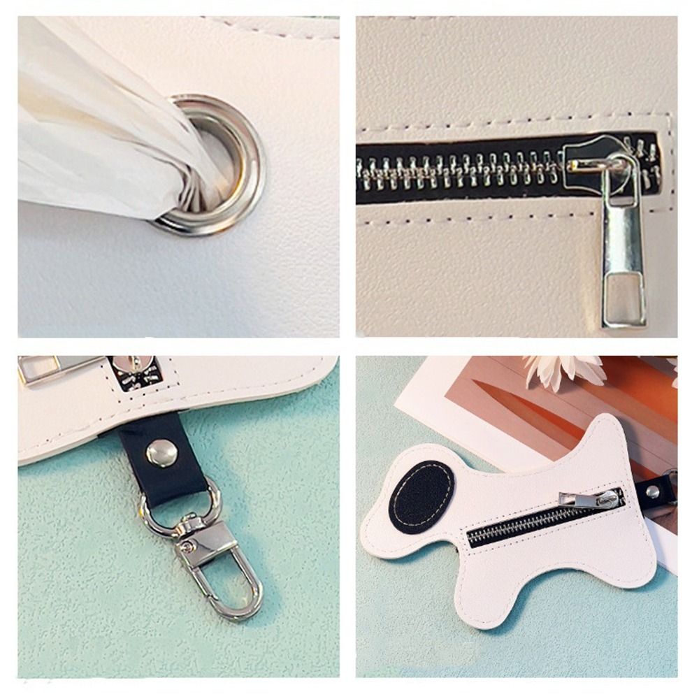 Leather Dog-Shaped Pet Poop Trash Bag Hanging with Buckle Dog Poo Bags Dispenser Travel-Friendly Pet Poop Bag Holder