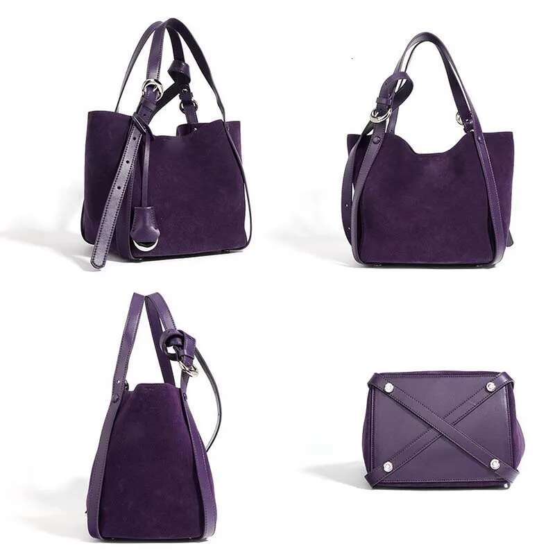 Women Retro Suede Leather Bucket Crossbody Bags Large Capacity Shoulder Tote Bag Handbags
