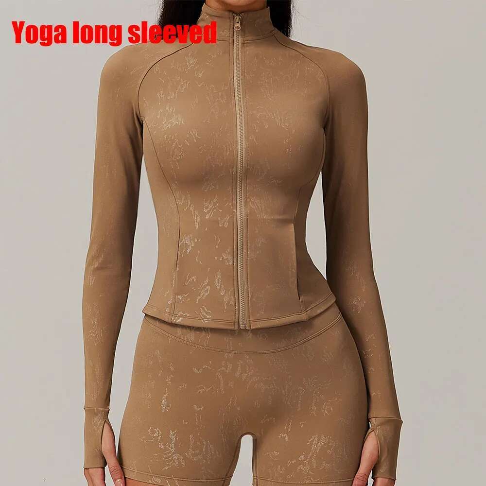 Yoga Women T-Shirts Solid Sports Top Zipper Long Sleeve Workout Running Shirts Sexy Quick Dry Fiess Printed Sport Wear Kl-My