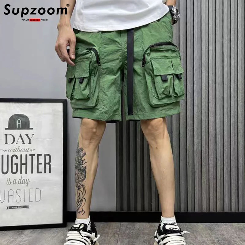 Supzoom Arrival Top Fashion Summer Loose Casual Belt High Street Trendy grid Stitching Pocket Personalized Shorts Men 250304