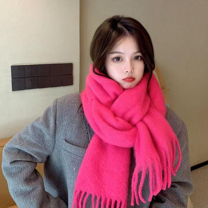 K048 New Korean fashion circle yarn soft sweet pure color mohair scarf monochrome imitation cashmere plush neck scarf