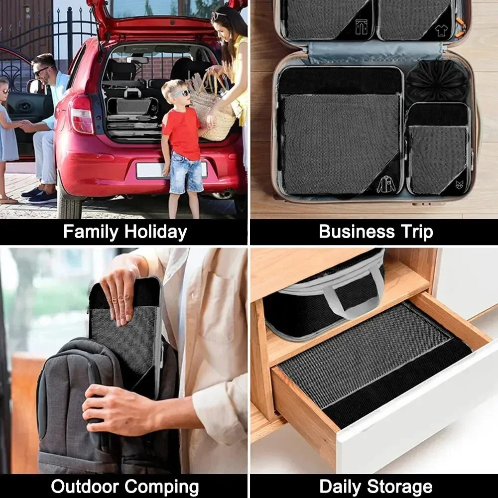 Ship from US 6Pcs Set Travel Storage Organizer Portable Clothes Bags Lightweight Suitcase Bag Compressed Packing Cubes Luggage 250305FBB