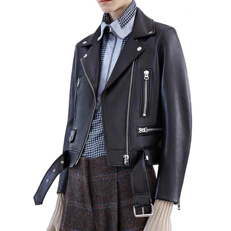 Womens Autumn Leather Jacket Fashion Black Zipper Motorcycle Short Bicycle Plus Size Jaqueta Feminina 250226