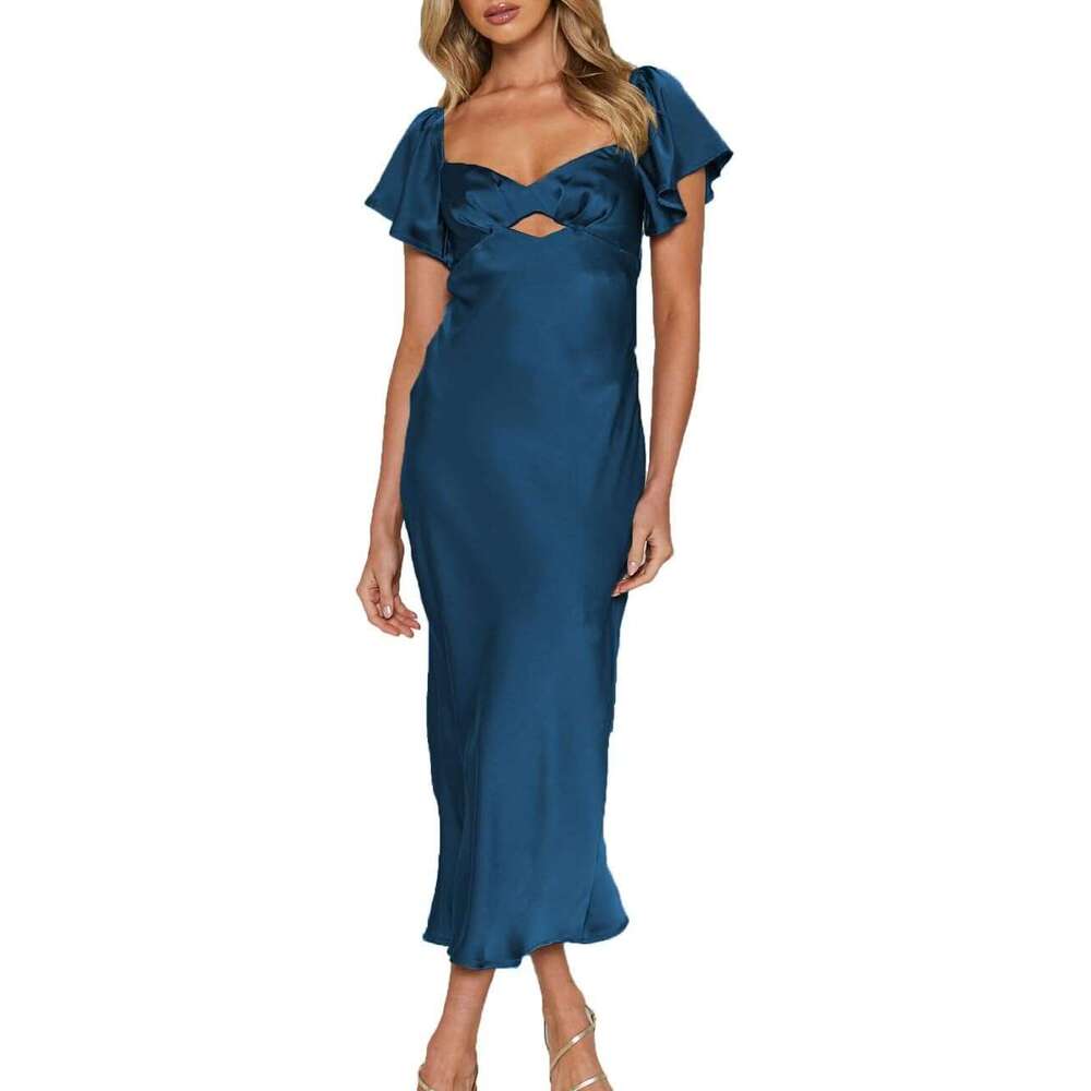 Europe and the United States sexy long skirt V-neck wrap buttock irregular midlength cocktail dress woman