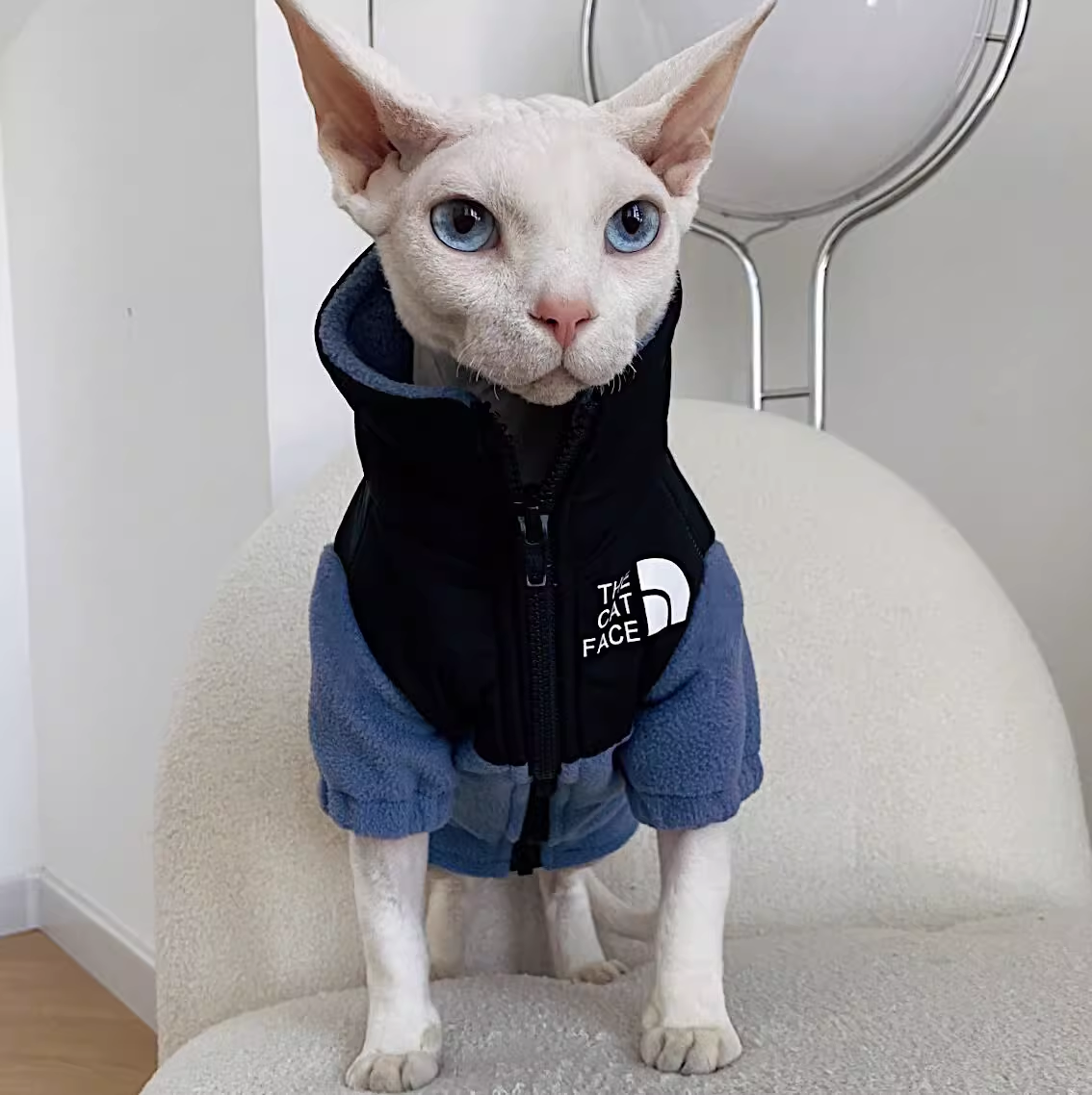 2025 new THE CAT FACE Sphynx Jacket Warm Thickened Fleece Sest Hairless Clothes with Zipper Cat Coat for Devon,Cornish, Peter Bald, Small Ki