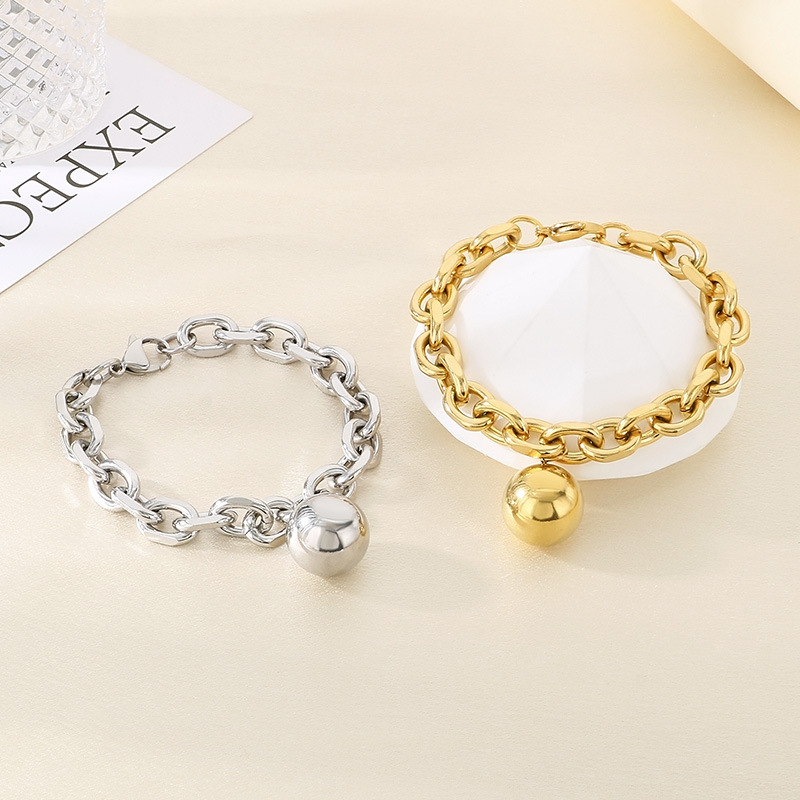 Vintage Stainless Steel Hollow Ball Cuban Chain Bracelet 18k Gold Plated Jewelry for Men Women No Fade
