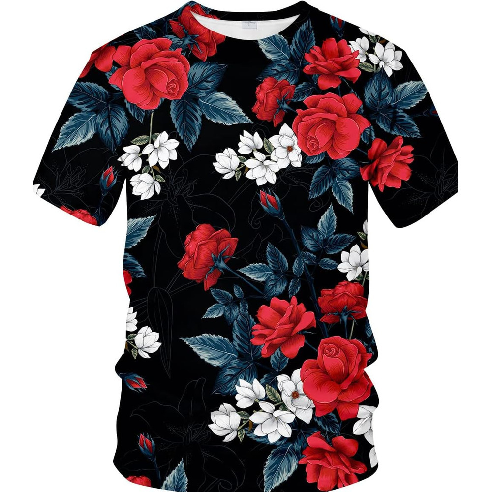 Mens T shirt 3D Rose Casual T-Shirt Floral Flower Pattern Novelty Tshirts for Mens Womens tee Casual tops summer clothes