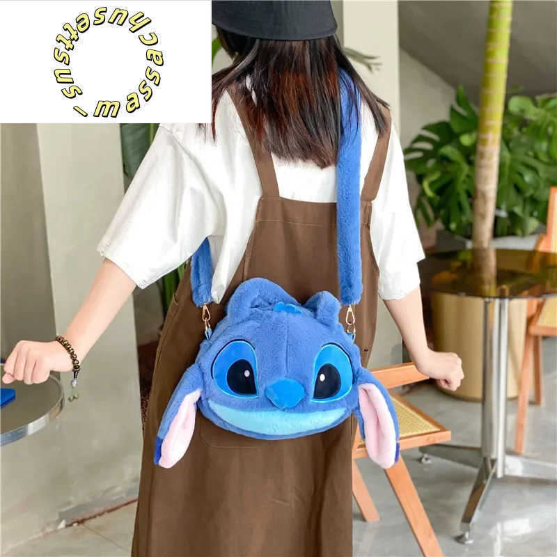 Backpacks Kawaii Stitch Bag Plush Backpack Bagpack Double Shoulder Crossbody Bag Tote Storage Pouch Plushie Anime Toy Girl Gift Kid Y250305ECIA