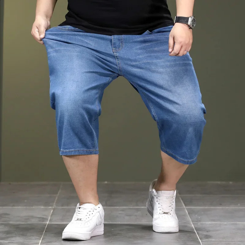 Loose Large Size Jeans Long Shorts for Men High Waist Plus 40 42 44 48 Summer Denim Knee Length Cropped Male Dad Trousers 250304