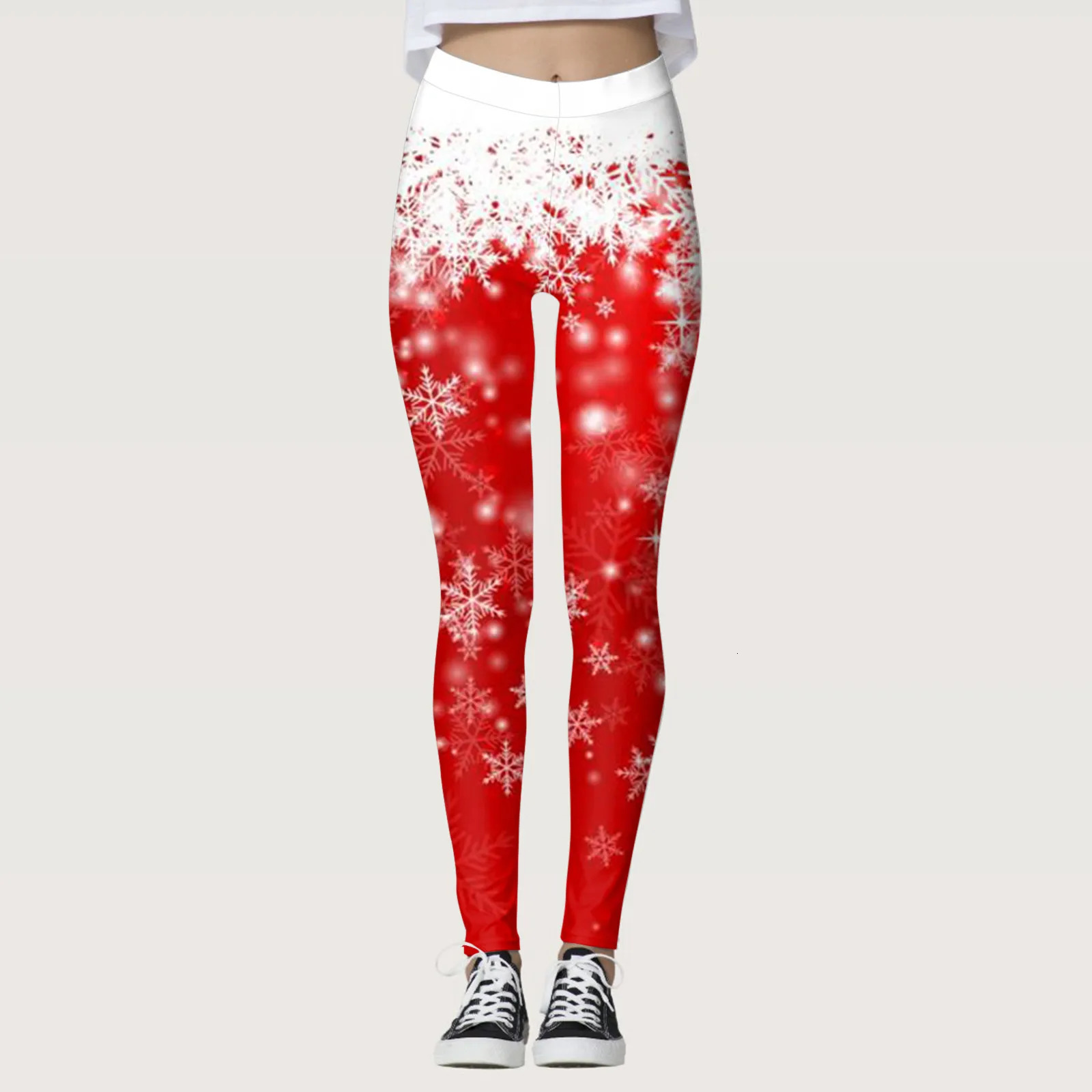 Christmas Snow Print Leggings Snowflake Printed Running Sports For Women High Waist Plus Size Ladies Pants Trousers 250304