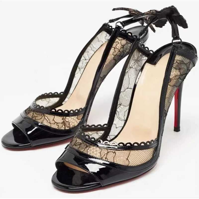 Sexy Lace Bowknot Thin High H Wen Fish Mouth Elegant Designer Striptease Banquet Dress Shoes Fi Brand Sandals Wen Y250304