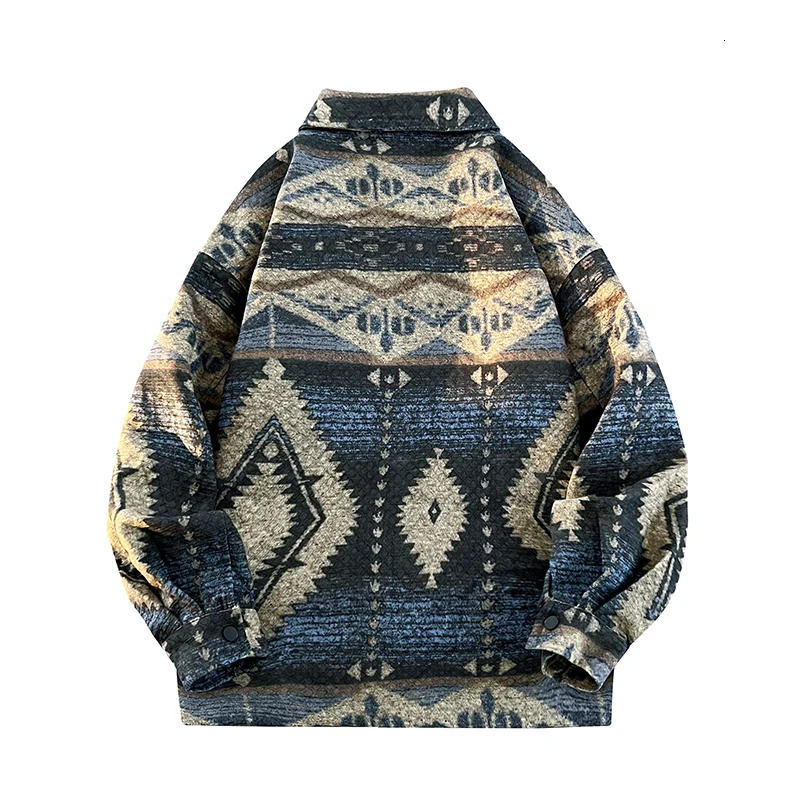 Mens Oversize Bomber Jacket Japanese Vintage Pattern Long Sleeve Colorblock Outerwear 250225