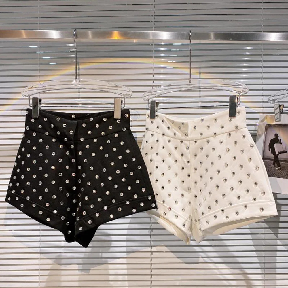 Large Temperament Shorts for Women High Waist Slim Fit White Black Short Trousers Summer 250304