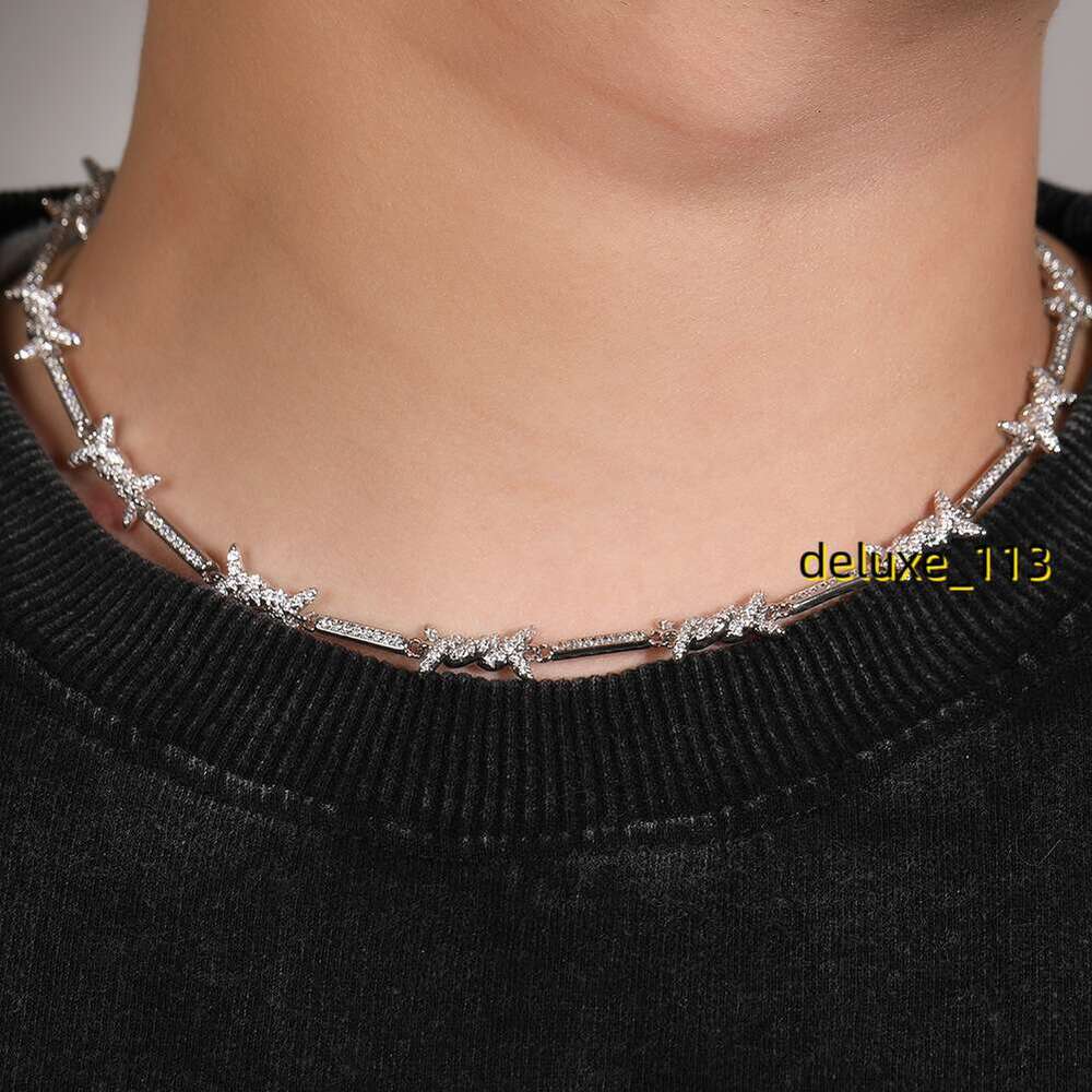 2.6mm Hiphop Fashion New In Thorn Fine Iron Wire Knot Chains Personalized Full Iced Out Cubic Moissanite Prong Set Creative Mens Rapper Necklace Colla