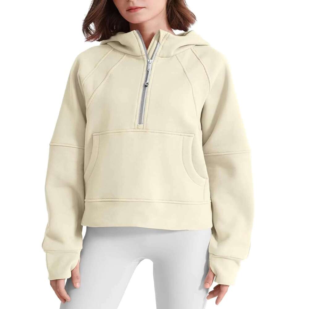 Custom Support Women's Hoodie Fleece Ed Half Zip Pullover Cotton Winter Warm Sweatshirt With Thumbhole Pocket