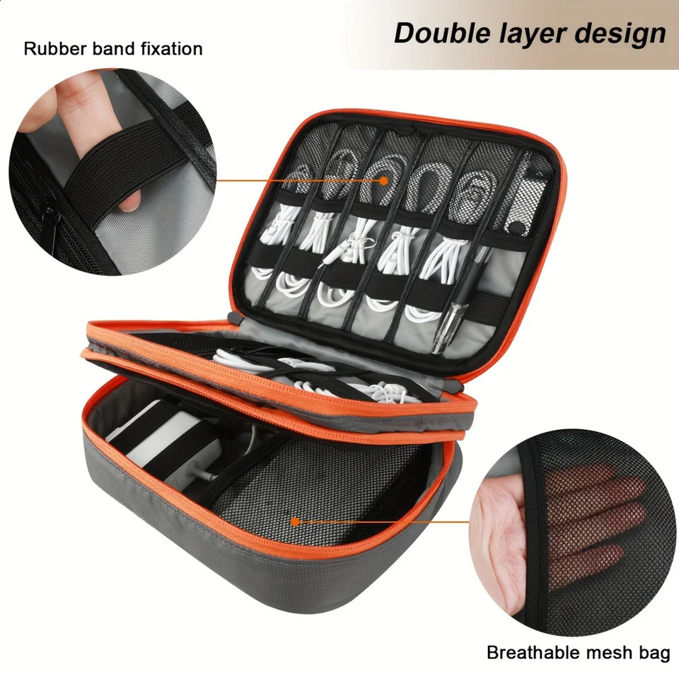Ship from US Double layered electronic accessory organizer multifunctional USB cable bag and digital small tool zipper 250305FBB