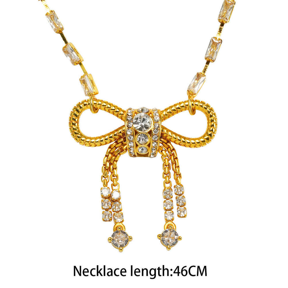 New design fashionable versatile, elegant and sweet temperament, bow inlaid with zircon chain necklace accessories