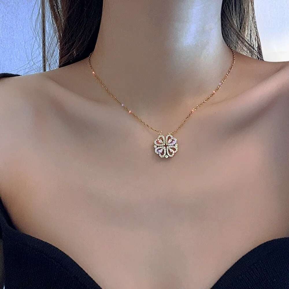 Magnetic Ladies Heart Shaped Clover Necklace Lucky 4 In 1 Love Pendant Jewelry Gift