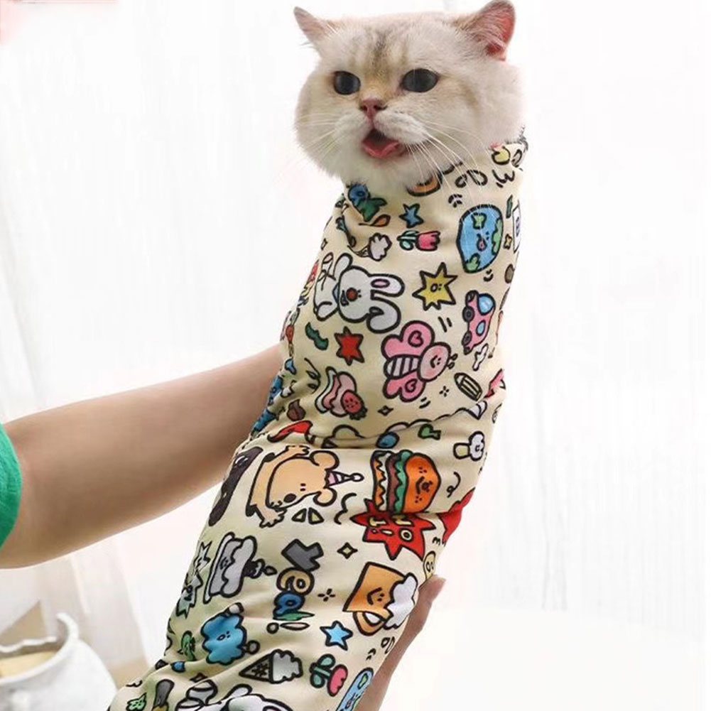 Cat Grooming Wrap Self-Adherent Cat Restraint Wrap Anti-Scratch Cat Swaddle Burrito Wrap Anti-Escape for Medicine Nail Clipping