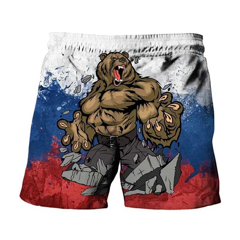 Russian Eagle Emblem Graphic Beach Shorts Mens 3D Russian Flag Bear Printed Board Shorts Swimsuit Homme 2024 Summer Swimsuit RelayXJ250304
