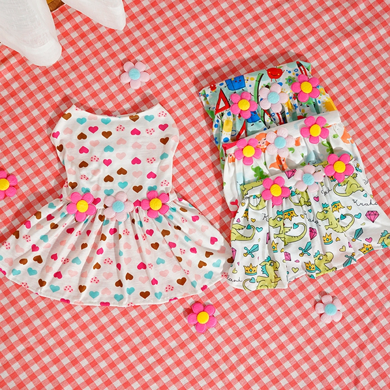 Spring Summer Dog Dresses for Small Medium Puppies Cute Printed Dog Princess Dress Kitten Pet Skirt Poodle Chihuahua Apparel