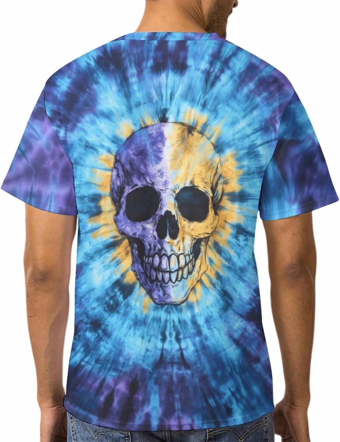 Mens T shirt Mens All Over Colorful Tie-Dye Fantasy Short Sleeve T-Shirt with Skull Graphic tee Casual tops summer clothes