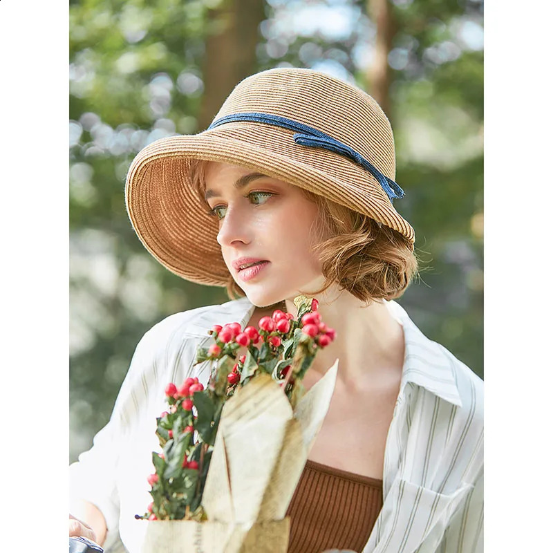 Womens summer hat Womens bucket hat Straw hat beach hat ceremony womens hats spring belt visor sun protection hat 250303
