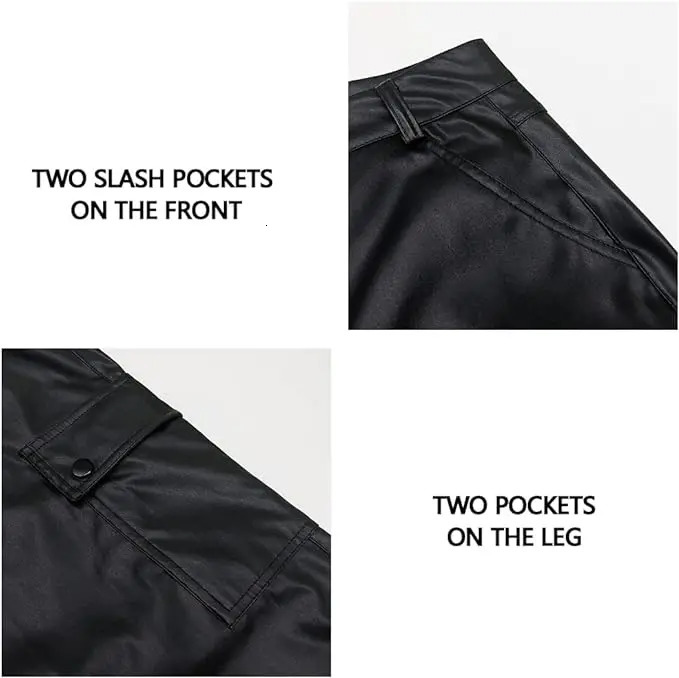 Arjen Kroos Mens Leather Pants Casual Straight Leg Motorcycle PU Pant Multi Pockets 250304