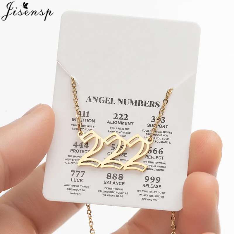 Stainless Steel Lucky Numbers 111 222 333 444 555 666 777 888 999 Angel Number Pendant Necklace for Women Men Birthday Gifts