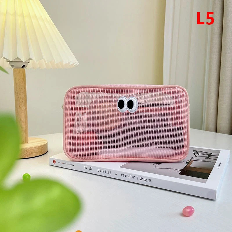Ship from US Candy Color Mesh Cosmetic Bag Cute Big Eyes Make Up Case Makeup Pouch Portable Toiletry Storage 250305FBB