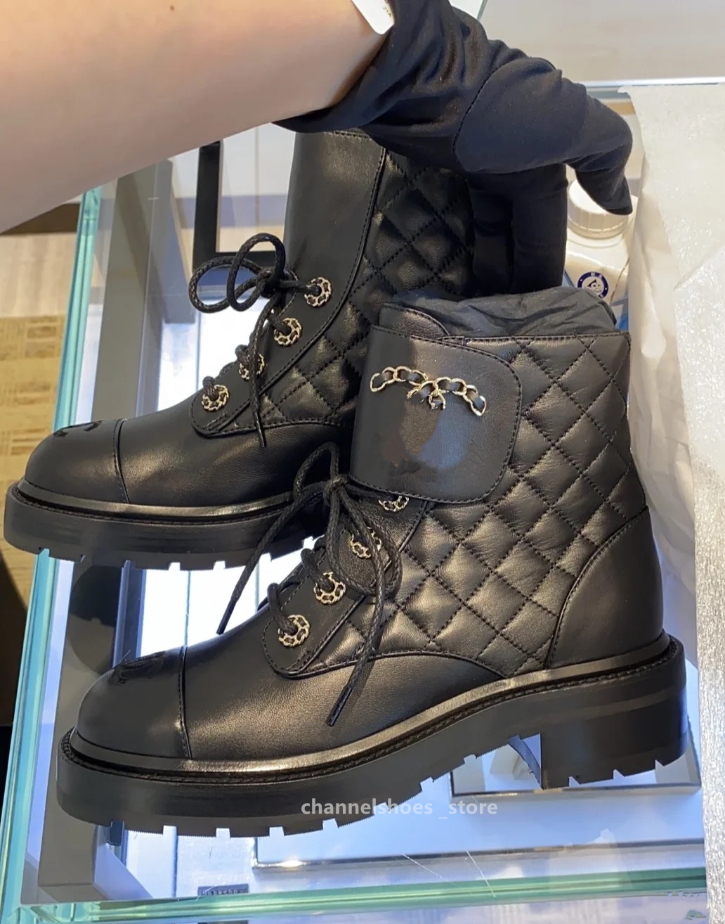 Paris Luxury designer Lace-up Combat Womens Knight Boots chan Shoes Chunky Heel Platform Women Boots British brand Style Thick Sole Height Casual Martin Boots Pra