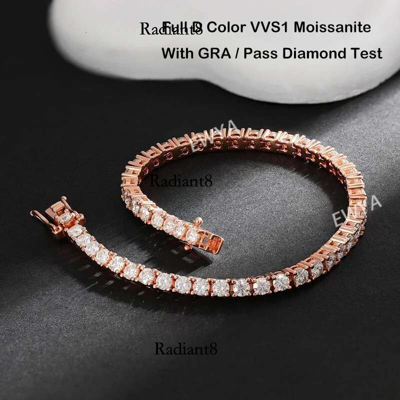 EWYA Real D Color Full 2/2.5/3/4/5/6.5mm Moissanite Tennis Bracelet For Women S Plated Rose Gold Dia k Bracelets