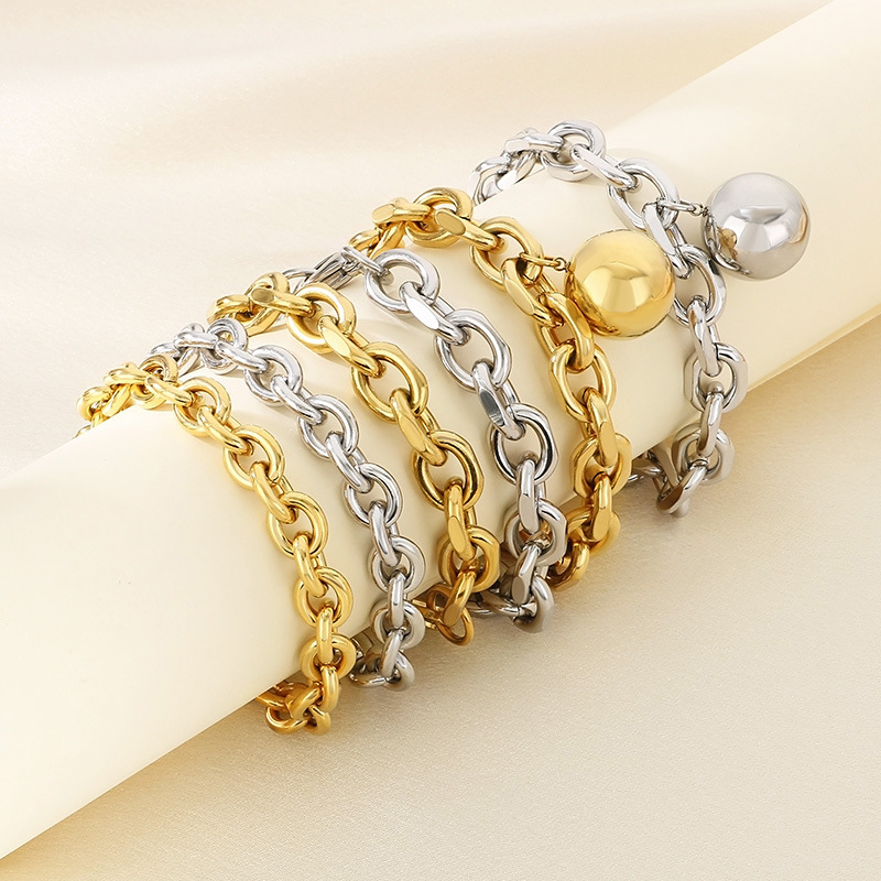 Vintage Stainless Steel Hollow Ball Cuban Chain Bracelet 18k Gold Plated Jewelry for Men Women No Fade
