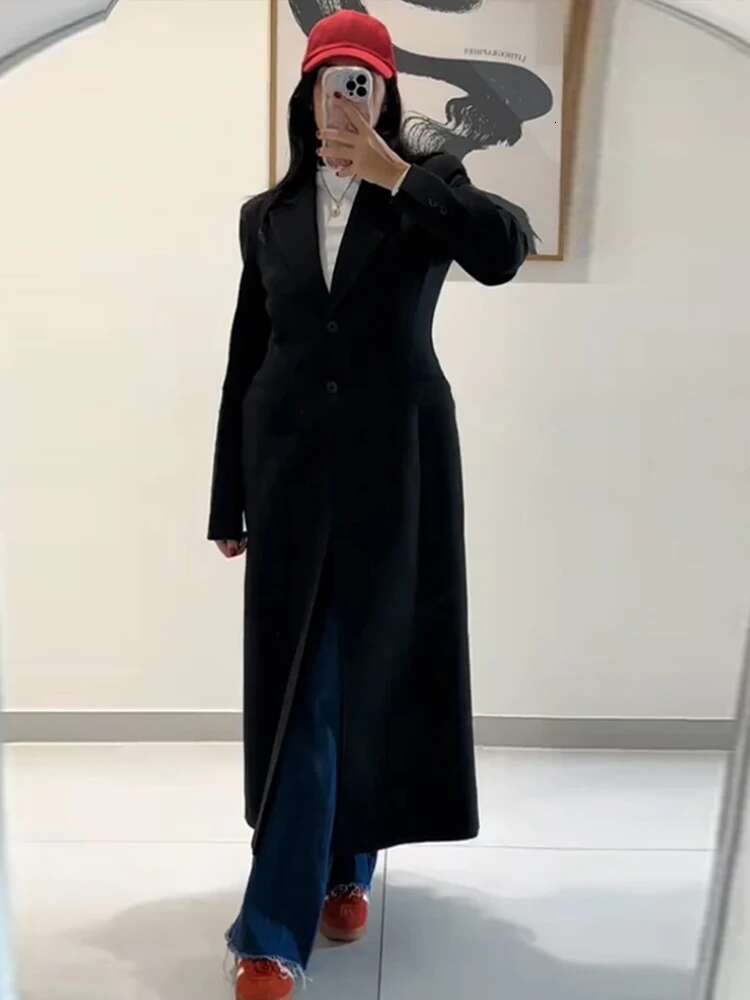 Spring Autumn Trench Coat Women Elegant V Neck Slim Medium-Length Solid Color Waist-Fitted Jacket Lady New Outerwear